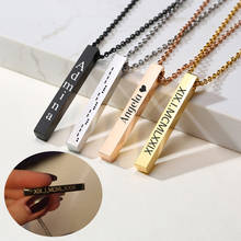 3D Personalized Custom Name Vertical Bar Necklace Four Sides Engraving Stainless Steel Square Pendant Jewelry Women Male Gift 2024 - buy cheap