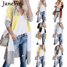 JaneVini, из кусков, женский длинный вязаный кардиган свитеры для 2021 мода осень тонкий кардиган женский в уличном стиле, свитер, жакет 2024 - купить недорого