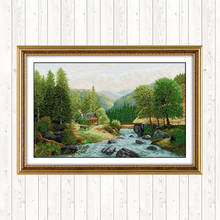 Pintura de paisagem ponto cruz ponte, rio, contagem impressa em tela 14ct 11ct dmc kit de bordado artesanal faça você mesmo bordado 2024 - compre barato