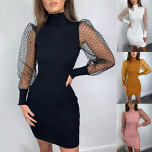 Fashion Women Bodycon Mini Dess Elegant Mesh Sheer Long Sleeve Slim Stretch Ladies Dresses Party Club Dames Vestidos Streetwear 2024 - buy cheap