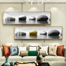 Imágenes de pared simples para sala de estar, pinturas en lienzo HD de gran tamaño, piedras negras y doradas en el lago, decoración moderna para el hogar 2024 - compra barato