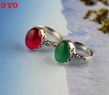 100%S925 Sterling Silver Jewelry  Fashion Lady Open Red Corundum Ring 2024 - buy cheap