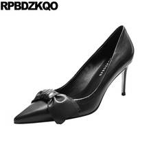 Designer Thin Women China Size 4 34 2021 High Heels Scarpin 8cm Fashion Shoes Brand Bow Luxury Stiletto Pumps Pointed Toe Black 2024 - buy cheap