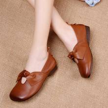 Women's Flats Handmade Shoes 2021 Spring Genuine Leather Ladies Shoe Flat Shoes Women Soft Bottom Retro Singles Shoes 2024 - buy cheap