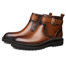 Botas de vestir de cuero genuino para hombre con hebilla negra/marrón de moda 2024 - compra barato