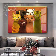 Cuadros de arte de pared de seis animales de gato coloridos para sala de estar, decoración moderna del hogar, lienzo HD, pintura al óleo, carteles de dormitorio, 1 unidad 2024 - compra barato