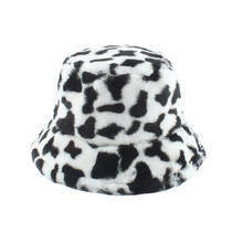 2020 New Whiter Black Cow Print Bucket Hats For Women Men Winter Plush Faux Fur Soft Warm Cap Foldable Fisherman Hat 2024 - buy cheap