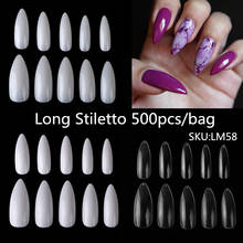 Recuerdame 500 pçs stilettos longos afiado falso prego arte acrílico dicas de unhas falsas cobertura completa branco claro natural manicure salão de beleza 2024 - compre barato