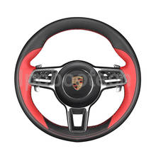 Volante de fibra de carbono 5D y cuero con agujeros, cubierta de envoltura, puntada roja, para Porsche Cayenne 2015-2016 2024 - compra barato