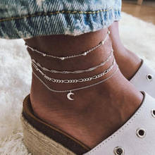 4 Pcs/Set Moon Charm Anklets for Women Silver Color Beads Ankle Chains Female 2020 Summer Fashion Beach Foot Jewelry New 2024 - buy cheap