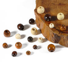 Lote de 50 unidades de cuentas de madera Natural de varios tamaños, con agujero grande, hechas a mano, en tres colores, fabricación de joyas, cuentas espaciadoras de madera sueltas 2024 - compra barato