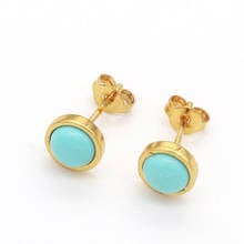 FYJS Unique Light Yellow Gold Color Small Round Green Turquoises Stone Stud Earrings Trendy Jewelry 2024 - buy cheap