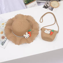 Summer kids baby cartoon rabbit carrot sun hats Girl holiday beach 2pcs sets straw hat and handbag panama gorros 2024 - buy cheap