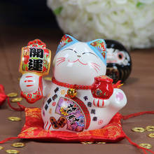 Manki neko caixa de dinheiro, de cerâmica 5 polegadas ornamento lucky cat caixa japonesa fortune gato feng shui estatueta presente de casamento 2024 - compre barato