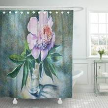 Green Peony Flower in Glass Vase Colored Pencils Pink Shower Curtain Waterproof Polyester Fabric 72 x 72 Inches Set with Hooks 2024 - buy cheap