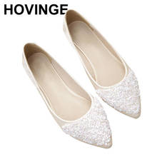 HOVINGE ladies 10 size 41 11 flats rhinestone patent leather women dress shoes cheap party large diamond wedding crystal pointed 2024 - buy cheap