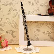 Modelo de mini clarinete, instrumento musical em miniatura, modelos de exibição de decoração de mesa, ornamento com caixa de couro preto + suporte 2024 - compre barato