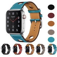 Pulseira para apple watch 38/40mm 42/44mm, pulseira de couro genuíno respirável para iwatch band series 5 4 3 2 1 2024 - compre barato