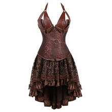 15 steampunk bustier corset dress plus size black brown zipper black faux leather corset with skirt gothic punk burlesque pirate 2024 - buy cheap