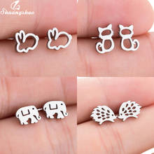 Stainless Steel Earrings Lovely Tiny Rabbit Ear Stud for Women Girls Cartoon Bunny Earring Elepant Cat Ear Fashion Jewelry Gift 2024 - buy cheap