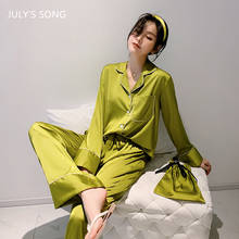 JULY'S SONG-Conjunto de pijama de seda de imitación para mujer, ropa de dormir con bolsos de gran tamaño, de manga larga, para el hogar, Primavera 2024 - compra barato