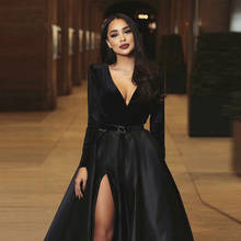 Vestido largo de fiesta largo con abertura lateral alta, manga larga, modesto, color negro árabe saudita, 2021 2024 - compra barato