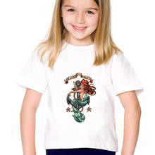 Camiseta com estampa da pequena sereia e princesa da disney, roupas brancas gráficas para meninas, verão, casual 2024 - compre barato