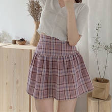 Kawaii Sweet Casual Plaid Women Empire A-Line Mini Skirt Spring Summer Korean Female High Waist Above Knee Pleated Skirts 2024 - buy cheap