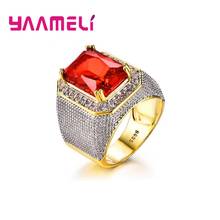 Anel de pedra vermelha brilhante de zircônio cúbico, para mulheres e meninas, prata esterlina 925, joias de luxo, grandes anéis de pedra, venda imperdível 2024 - compre barato