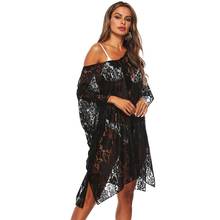 New sexy oversize black Lace Beach Dress Tunic Bikini Cover ups Swimsuit Swimwear see through Beach Dress Robe De Plage 2024 - buy cheap