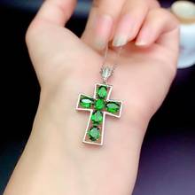 Newest cross diopside/tourmaline pendant of necklace for women jewelry real 925 silver natural gem Festival gift God Bless u 2024 - buy cheap