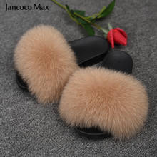 Lady Fur Slippers Fashion Fox Fur Slides Spring Summer Sandals Women Natural Fur Flip Flop Indoor S6018D 2024 - buy cheap