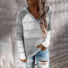 2020 Autumn Women Casual Sweater V-neck Long Sleeve Hooded Patchwork High Street Loose Clothing Female Elegant Jumper Tops 2024 - buy cheap