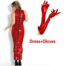 13 Colors Sexy Sleeveless Faux Leather Dress Women Bodycon Zipper Back Long Dress With Five Fingers Long Gloves Novelty Clubwear 2024 - buy cheap