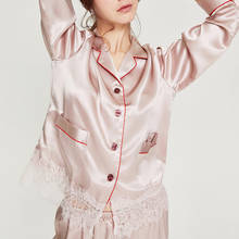 Pijamas de manga longa femininos, conjunto de duas peças de seda de amoreira com manga comprida para outono e inverno 100% 2024 - compre barato