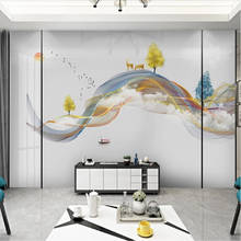 Milofi papel de parede personalizado 3d, mural de linhas abstratas desenhadas à mão paisagem alço fundo mural de papel de parede 2024 - compre barato