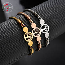 Goxijite 3 Colors Jewelry Women's Stainless Steel Twisted Cable Wire Heart Tree Of Life Charm Bracelet Bangle Jewlery Gift 2024 - buy cheap