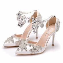 Sapatos de salto alto feminino cristal queen, sapatos azul de festa com diamantes para casamento, palco, vestido de festa, casamento, sandálias para noivas 2024 - compre barato