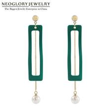 Neoglory Rectangle & Pearl Enamel Drop Earrings for Women 2020 Korean Design Fashion Jewelry for Party Wedding Gift For Friends 2024 - buy cheap