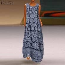 ZANZEA Summer Vintage Flroal Printed Sundress Women Sleeveless Maxi Long Dress Cotton Linen Dress Kaftan Baggy Tanks Vestido 2024 - buy cheap
