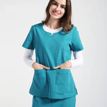 Conjuntos de ropa de trabajo de popelina para mujer, uniformes de popelina de Color sólido, cuello de Joya, 18SS007 2024 - compra barato