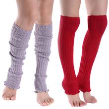 Meias de ioga, meias femininas de cor sólida, aquecidas por joelho, de malha alta, plissadas 2024 - compre barato