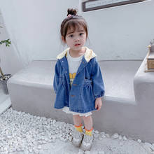 Spring Autumn Baby Girl's Hooded Denim Jackets Children's Personality Jeans Waist Trench Coat Kids Fashion Denim Overcoats 2024 - buy cheap