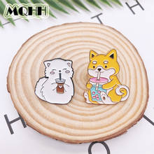 cartoon cute sweet animal enamel brooch cat dog drinking water love pin alloy badge woman clothes bag jewelry gift for friends 2024 - buy cheap