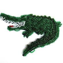 Patch bordado de crocodilo verde, patches com miçangas para roupas, animais de strass, apliques para costura, faça você mesmo, apliques 2024 - compre barato