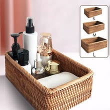 Rectangular Hand-woven Storage Basket Rattan Wicker Basket Fruit Tea Snack Bread Picnic Cosmetic Box Rattan Storage Basket 2024 - buy cheap