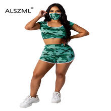 young party women fashion U-neck sleeveless camouflage crop top and shorts 2 pieces set high street lady fashion set 2024 - buy cheap