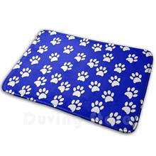 Tapete com estampa de pata branca, tapete azul antiderrapante para pelúcia, cães, gatos, animais de estimação, estampa de pata, patas, quarto 2024 - compre barato