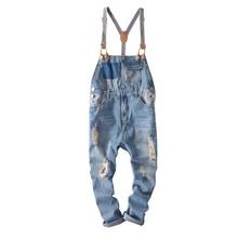 Hip Hop Streetwear Bib Pants Overall Jean Summer Fashion Men Jeans Overalls Hole Ripped Denim Straps Pants Ankle Length Rompers 2024 - buy cheap