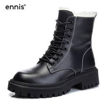 ENNIS-Botas de piel auténtica para mujer, botines de lana con cordones, botines de plataforma en blanco y negro, zapatos cálidos de invierno, A34A, 2020 2024 - compra barato